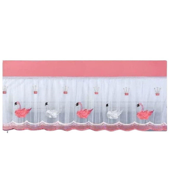Pink and white embroidered AC cover for universal wall-mounted air conditioners, durable and decorative.