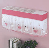 Pink and white embroidered AC cover for universal wall-mounted air conditioners, durable and decorative.