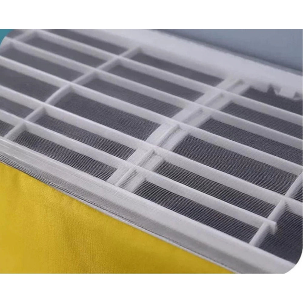 { "alt_text": "Pink-white polyester air conditioner cover for 1 and 1.5 ton AC unit, durable embroidered household appliance decor" }