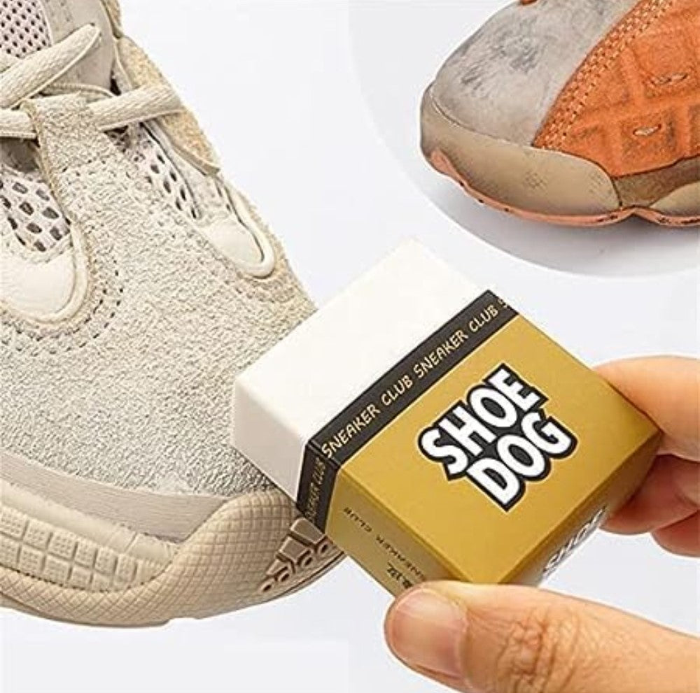 White shoe cleaning eraser for suede, nubuck, and leather shoes, removing dirt and scuff marks without water