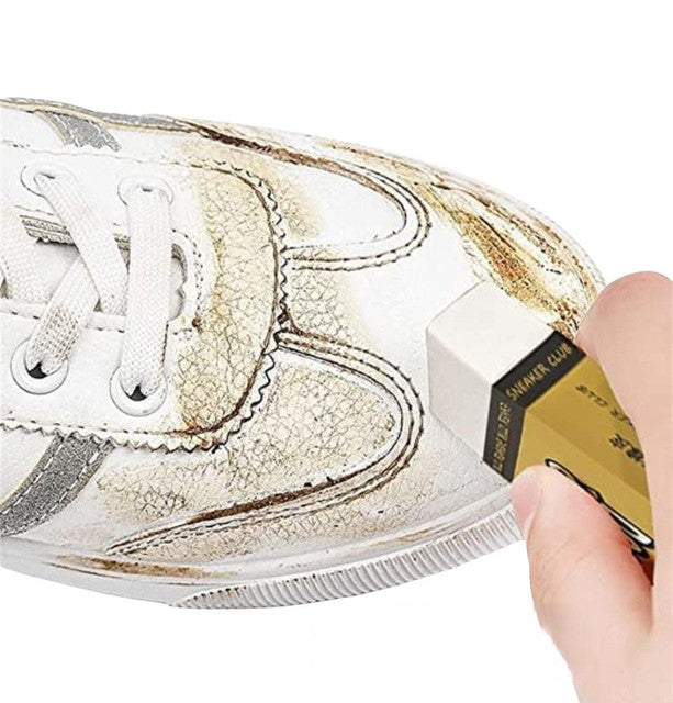 White shoe cleaning eraser for suede, nubuck, and leather shoes, removing dirt and scuff marks without water