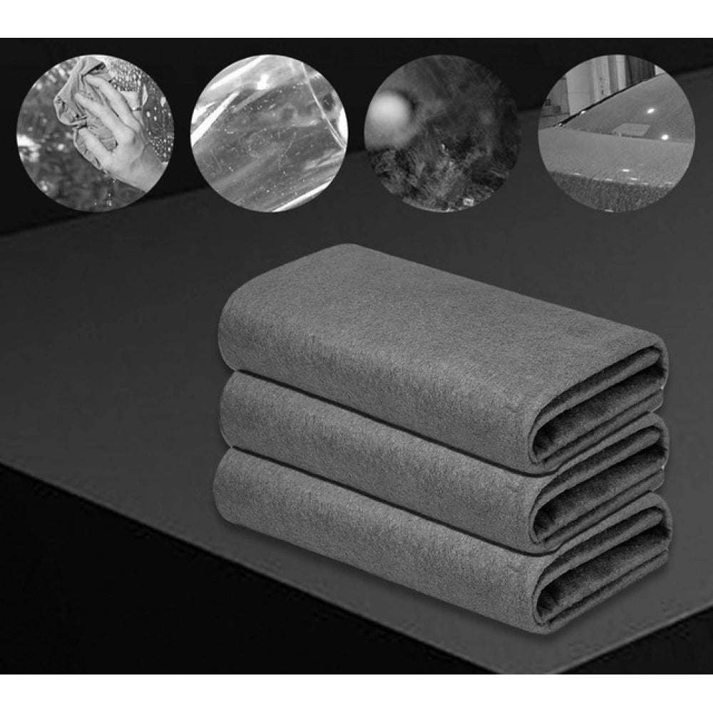 { "alt_text": "Black microfiber magic cleaning cloth pack of 5, streak-free household glass mirror window cleaner for car use" }
