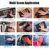 { "alt_text": "Black microfiber magic cleaning cloth pack of 5, streak-free household glass mirror window cleaner for car use" }