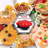 Red non-stick waffle maker for evenly cooked sweet and savory recipes