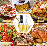 Black glass oil sprayer for cooking, featuring a transparent body and precision nozzle for even oil control