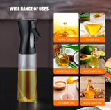 Black glass oil sprayer for cooking, featuring a transparent body and precision nozzle for even oil control