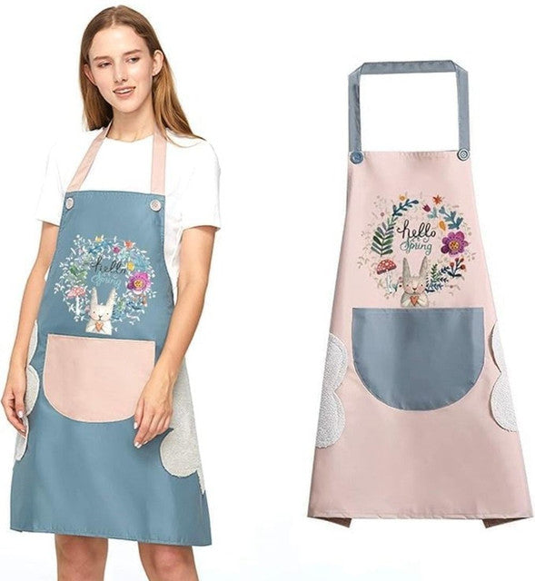 Multicolor PVC waterproof kitchen apron for men and women, featuring absorbent hand towels and adjustable neck strap