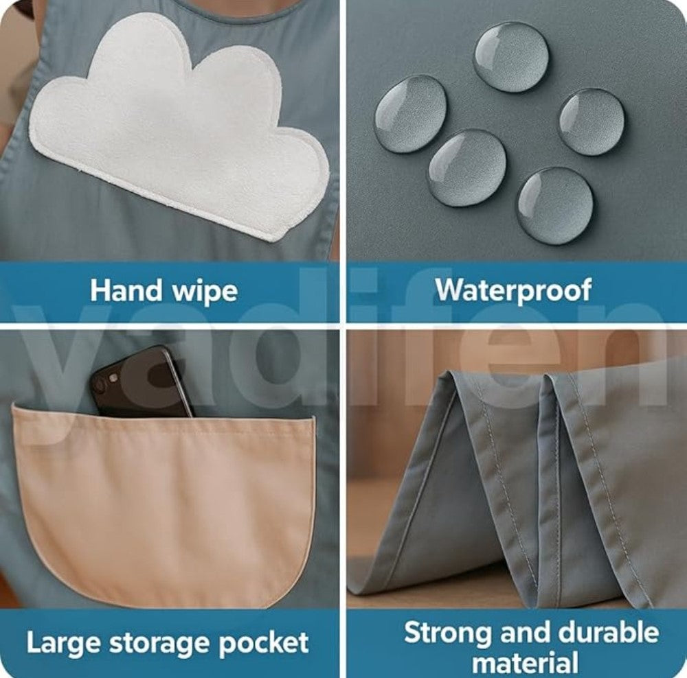 Multicolor PVC waterproof kitchen apron for men and women, featuring absorbent hand towels and adjustable neck strap