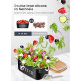 { "alt_text": "Black ceramic butter box with bamboo lid, airtight storage container for fresh butter, kitchen countertop accessory" }