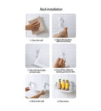 White multipurpose adhesive wall hook rack for hanging bags, keys, and towels on smooth surfaces