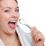 Silver stainless steel tongue scraper set of two for effective daily oral hygiene and residue removal