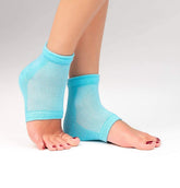 Blue moisturizing cotton heel socks with gel padding for soft and smooth heels