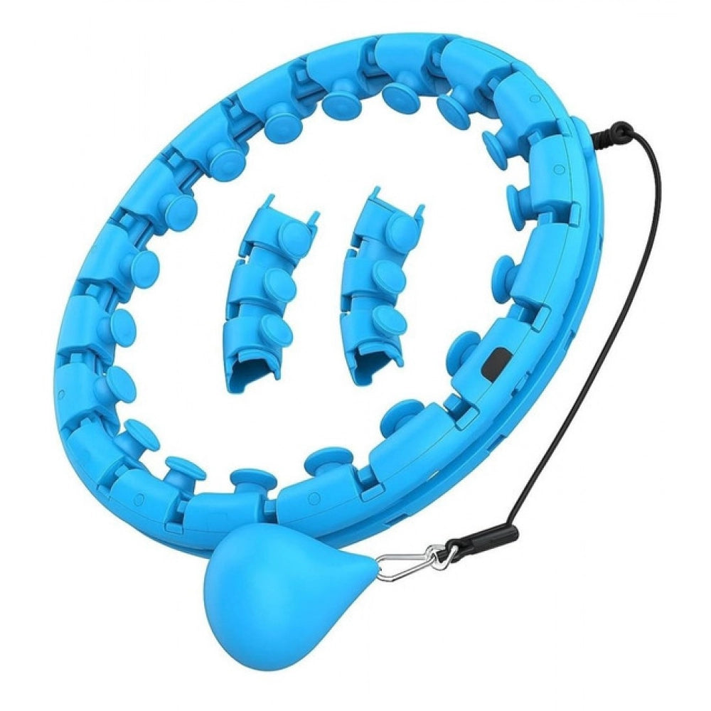 { "alt_text": "Blue hula hoop fitness equipment, adjustable waist trainer with gravity ball for weight loss core strength training" }