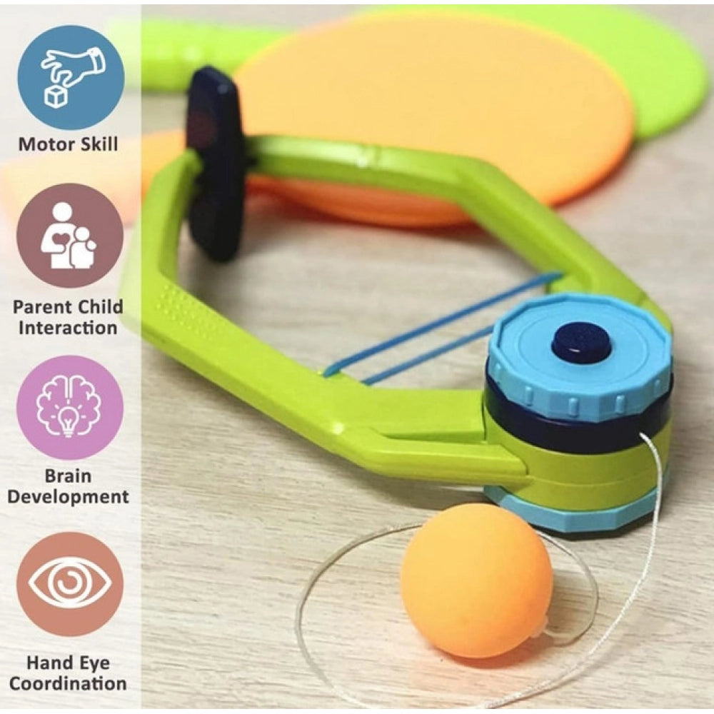 { "alt_text": "Green durable table tennis trainer for improving hand-eye coordination and catching skills" }