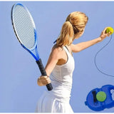 { "alt_text": "Blue tennis practice device, durable nylon tennis trainer, self-training equipment for improving accuracy and control" }