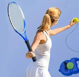 Blue tennis rebound trainer set for solo practice, featuring a sturdy cord and anti-slip base