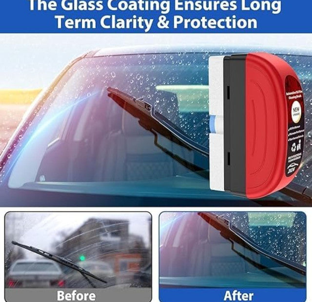 Red and black dual-sided automotive cleaning brush for removing oil films and grime from car glass