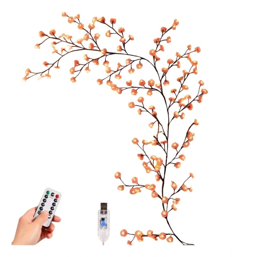 { "alt_text": "Multicolor LED vine light, bendable floral wall decor, warm yellow pink glow for bedroom mood lighting" }