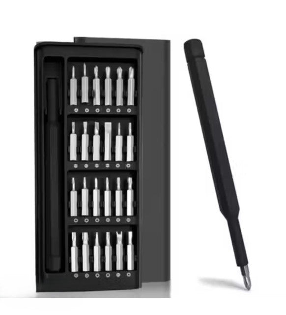 Black 24-in-1 precision screwdriver set made of S2 steel for electronics and household appliance repair