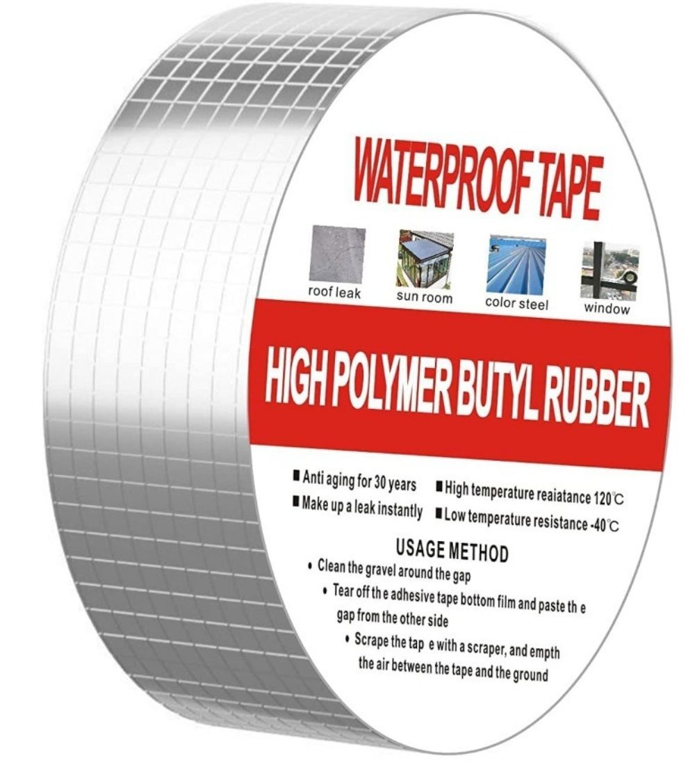 Silver aluminum waterproof foil tape for sealing leaks on roofs, pipes, and cracks