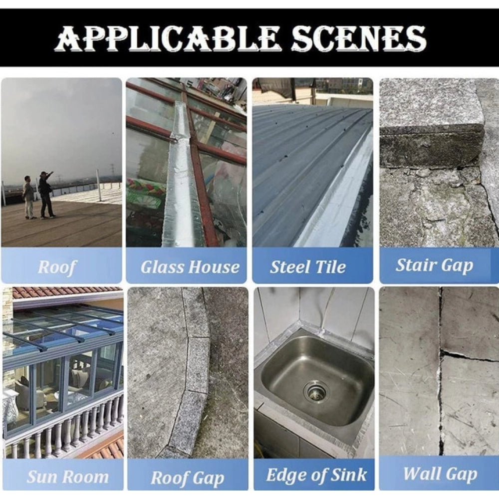 { "alt_text": "Silver aluminum foil tape waterproof sealant, durable butyl adhesive roofing repair material for leaks and cracks." }