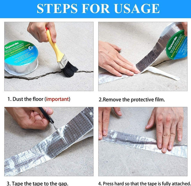 Silver aluminum waterproof foil tape for sealing leaks on roofs, pipes, and cracks