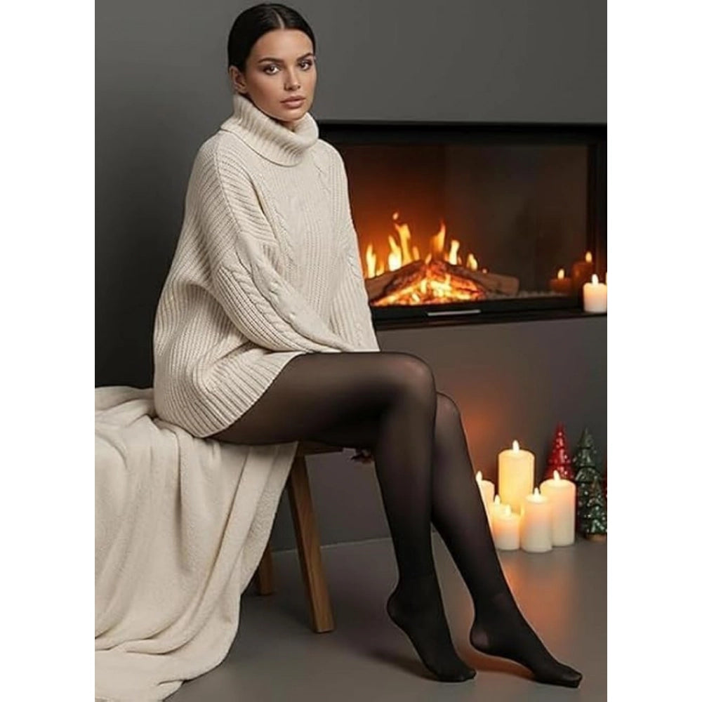 Black fleece-lined winter leggings with breathable stretch, ideal for cold weather outfits
