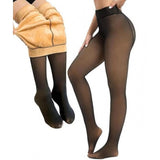 Black fleece-lined leggings with sheer finish, ideal for winter outfits and stylish cold weather wear