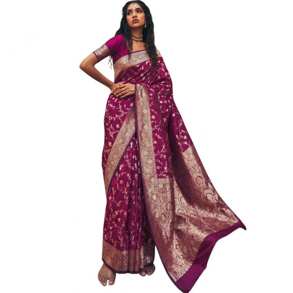 { "alt_text": "Wine art silk printed saree with unstitched blouse 5.5m, ethnic wear, Indian traditional clothing" }