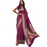 { "alt_text": "Wine art silk printed saree with unstitched blouse 5.5m, ethnic wear, Indian traditional clothing" }