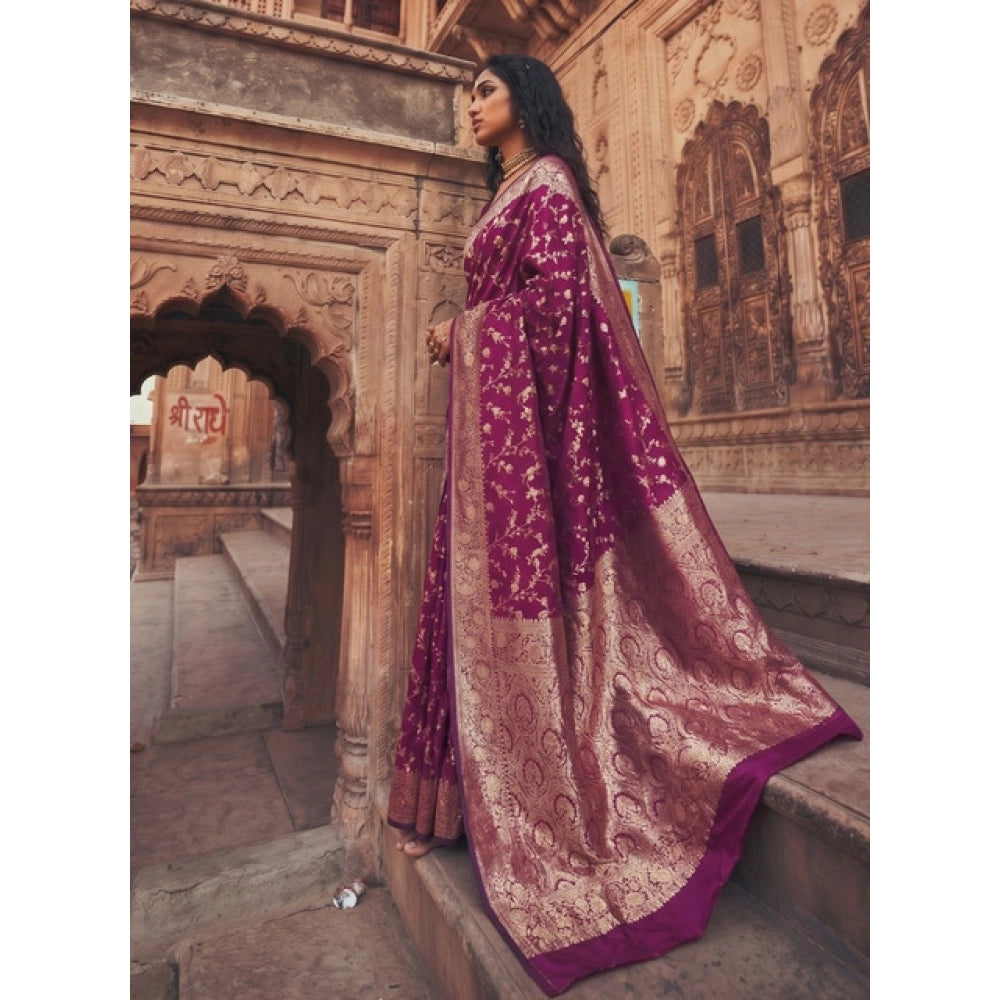 { "alt_text": "Wine art silk printed saree with unstitched blouse 5.5m, ethnic wear, Indian traditional clothing" }