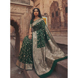 { "alt_text": "Green art silk printed saree with unstitched blouse, 5.5Mtr, ethnic wear, traditional Indian clothing" }