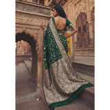 { "alt_text": "Green art silk printed saree with unstitched blouse, 5.5Mtr, ethnic wear, traditional Indian clothing" }