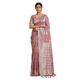 { "alt_text": "Purple linen cotton printed saree with unstitched blouse, 5.5Mtr, ethnic wear for women" }