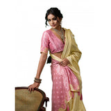{ "alt_text": "Yellow linen cotton printed saree with unstitched blouse, 5.5Mtr, ethnic wear, Indian traditional clothing" }