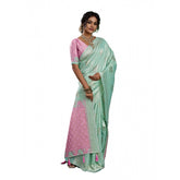 Women's Linen Cotton Printed Saree With Unstitched Blouse 5.5Mtr (Sea Green)
