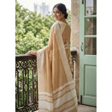 Women's Linen Striped Saree With Unstitched Blouse 5.5Mtr (Mustard Yellow)