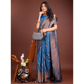 { "alt_text": "Royal Blue Banarasi silk saree printed, 5.5Mtr ethnic wear, unstitched blouse for women" }