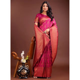 Women's Banarasi Silk Printed Saree With Unstitched Blouse 5.5Mtr (Magenta)