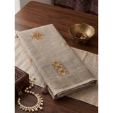 Women's Linen Embroidered Saree With Unstitched Blouse 5.5Mtr (Light Beige)