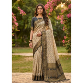 { "alt_text": "Multicolor cotton printed saree with unstitched blouse, 5.5Mtr ethnic wear, traditional Indian clothing" }