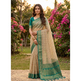 { "alt_text": "Multicolor cotton printed saree with unstitched blouse, 5.5Mtr ethnic wear, traditional Indian clothing" }