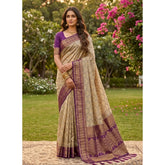 { "alt_text": "Multicolor cotton printed saree with unstitched blouse, 5.5Mtr ethnic wear, traditional Indian clothing" }