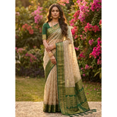 { "alt_text": "Multicolor cotton printed saree with unstitched blouse, 5.5Mtr ethnic wear, traditional Indian clothing" }