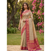 { "alt_text": "Multicolor cotton printed saree with unstitched blouse, 5.5Mtr ethnic wear, traditional Indian clothing" }