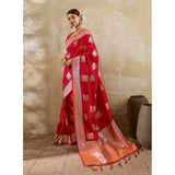 Women's Silk Blend Printed Saree With Unstitched Blouse 5.5Mtr (Red)