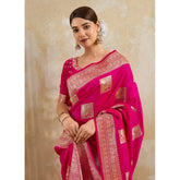 { "alt_text": "Magenta silk blend printed saree with unstitched blouse, 5.5Mtr, ethnic wear fashion" }