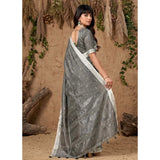 Women's Linen Cotton Printed Saree With Unstitched Blouse 5.5Mtr (Gray)