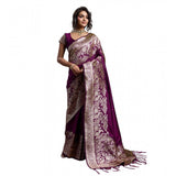 Women's Silk Blend Printed Saree With Unstitched Blouse 5.5Mtr (Wine)