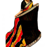 { "alt_text": "Multicolor Dola silk saree with embellishment, unstitched blouse, 5.5Mtr ethnic wear for women" }